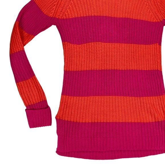 Derek Heart Sweater Womens M Pink Orange Striped Vibrant Chunky Knit Cozy Winter - Picture 11 of 16